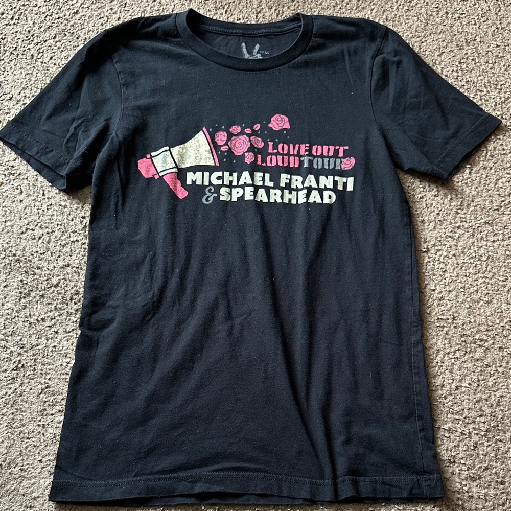 Michael Franti Black T-Shirt with Pink and White Design